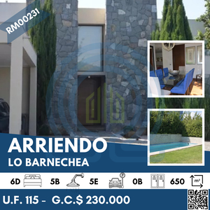 Casa en Arriendo en Lo Barnechea 6 dormitorios 5 baños / Easy Prop