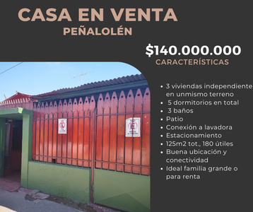 Casa en Venta en Peñalolén 5 dormitorios 3 baños / Easy Prop